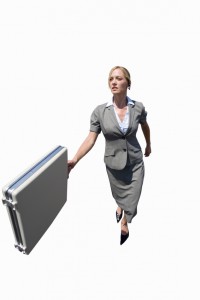 Businesswoman walking with briefcase, cut out