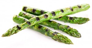 Grilled shoots of asparagus.