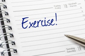 Exercise written on a calendar page
